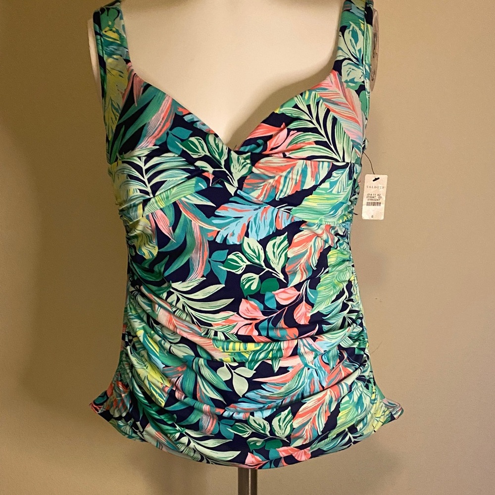 Talbots Tropical Leaf Print Tank Swimsuit Sz 8